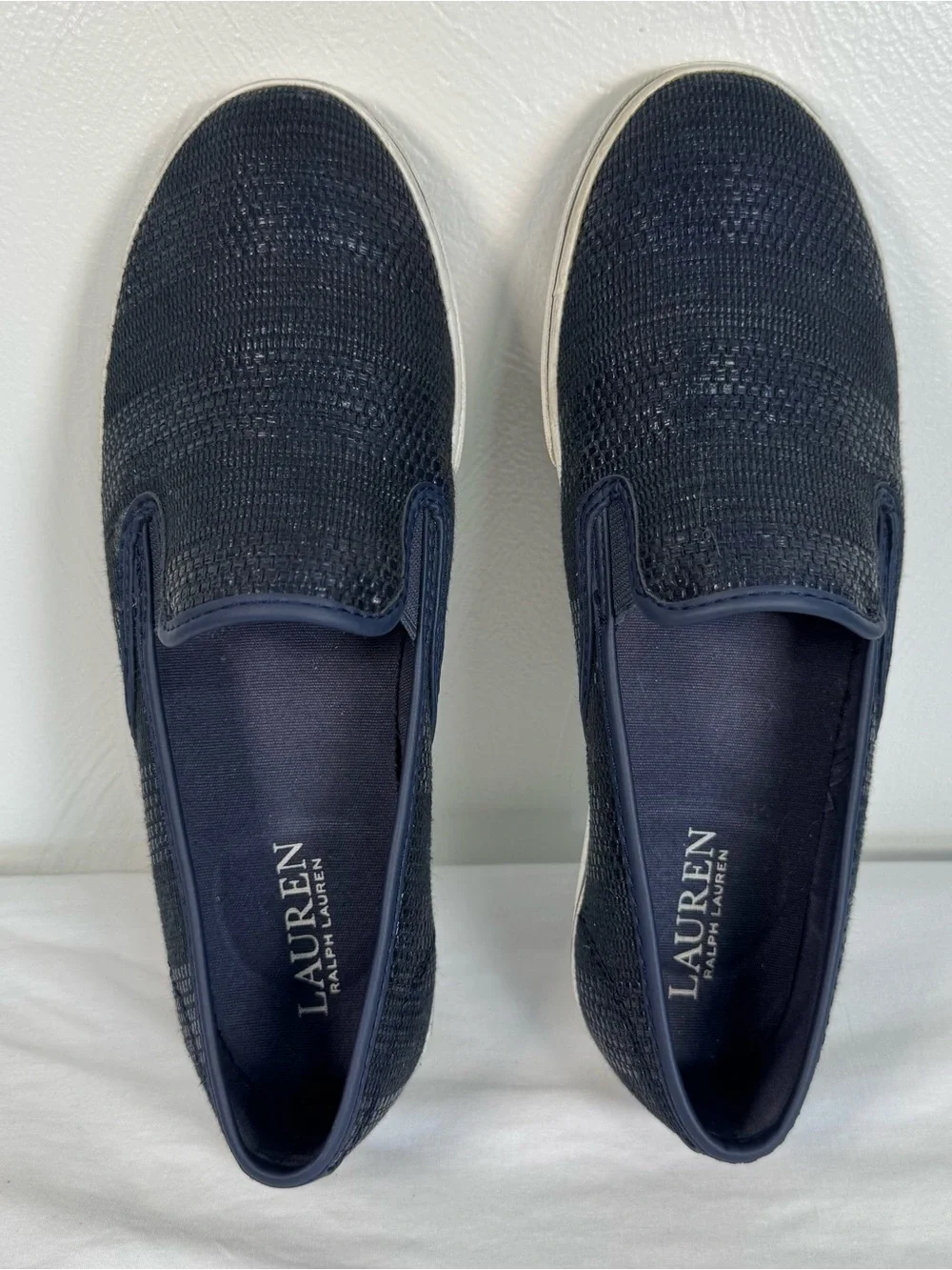 Lauren Ralph Lauren Janis Slip On Loafer Shoes Womens 8 Navy Blue Coastal Preppy